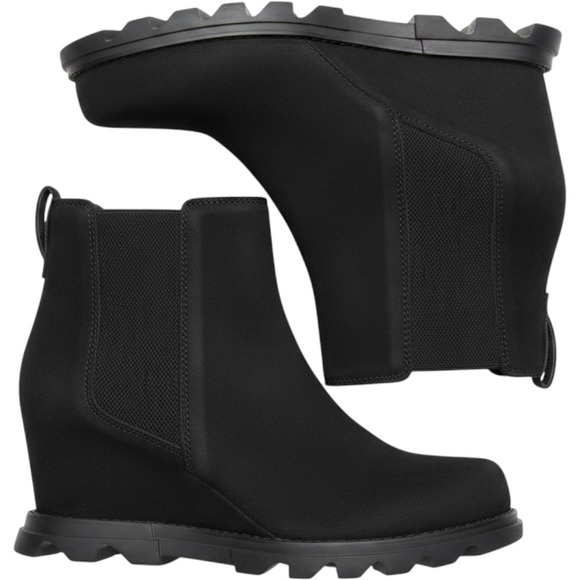 Sorel Shoes - Sorel Joan of Arctic Wedge III Chelsea Boots Black Leather‎ Womens 11 Gorpcore